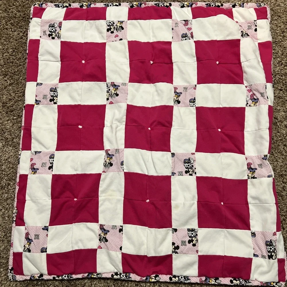 Minnie Mouse Handmade Patchwork‎ Crib Quilt Throw Stroller Baby Blanket 36x40